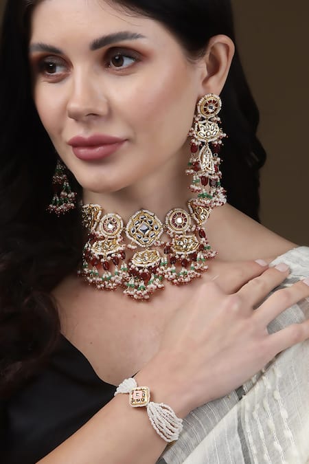 Dugran By Dugristyle Red Makhmal Haar Necklace