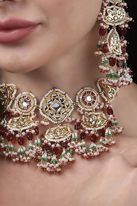 Dugran By Dugristyle_Red Makhmal Haar Necklace _Online_at_Aza_Fashions