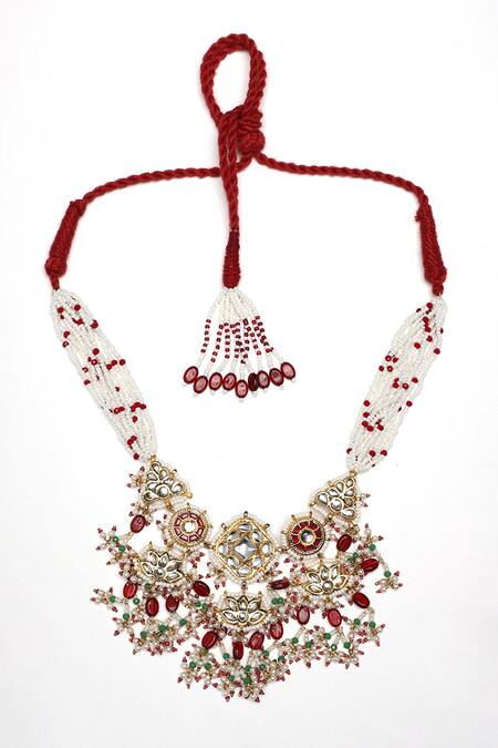 Buy_Dugran By Dugristyle_Red Makhmal Haar Necklace _Online_at_Aza_Fashions