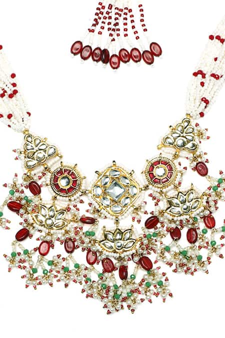 Shop_Dugran By Dugristyle_Red Makhmal Haar Necklace _Online_at_Aza_Fashions