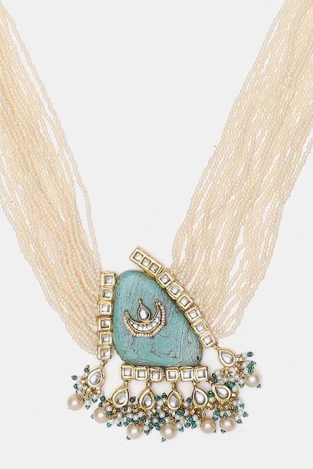 Shop_Dugran By Dugristyle_Green Chaand Haar Necklace _Online_at_Aza_Fashions