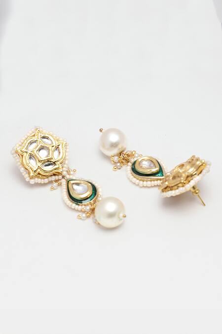 Shop Dugran By Dugristyle Green Pearls, Fabric Flowers Jaadui Noor Necklace Set Online at Aza Fashions Shop_Dugran By Dugristyle_Green Pearls, Fabric Flowers Jaadui Noor Necklace Set _Online_at_Aza_Fashions