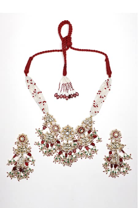 Buy Dugran By Dugristyle Green Pearls, Gota Patti, Fabric Flowers Kiran Bloom Necklace Set Online at Aza Fashions Buy_Dugran By Dugristyle_Green Pearls, Gota Patti, Fabric Flowers Kiran Bloom Necklace Set _Online_at_Aza_Fashions