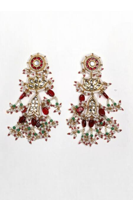 Shop Dugran By Dugristyle Green Pearls, Gota Patti, Fabric Flowers Kiran Bloom Necklace Set Online at Aza Fashions Shop_Dugran By Dugristyle_Green Pearls, Gota Patti, Fabric Flowers Kiran Bloom Necklace Set _Online_at_Aza_Fashions