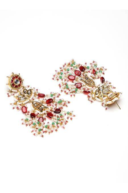 Dugran By Dugristyle Green Pearls, Gota Patti, Fabric Flowers Kiran Bloom Necklace Set at Aza Fashions Dugran By Dugristyle_Green Pearls, Gota Patti, Fabric Flowers Kiran Bloom Necklace Set _at_Aza_Fashions