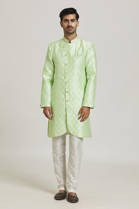 Arihant Rai Sinha_Green Brocade, Silk Embroidery Floral Jacquard Woven Sherwani With Pant _Online_at_Aza_Fashions