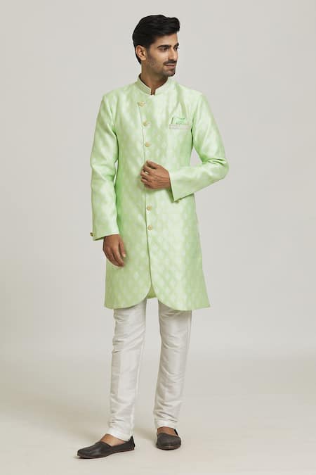 Buy_Arihant Rai Sinha_Green Brocade, Silk Embroidery Floral Jacquard Woven Sherwani With Pant _Online_at_Aza_Fashions