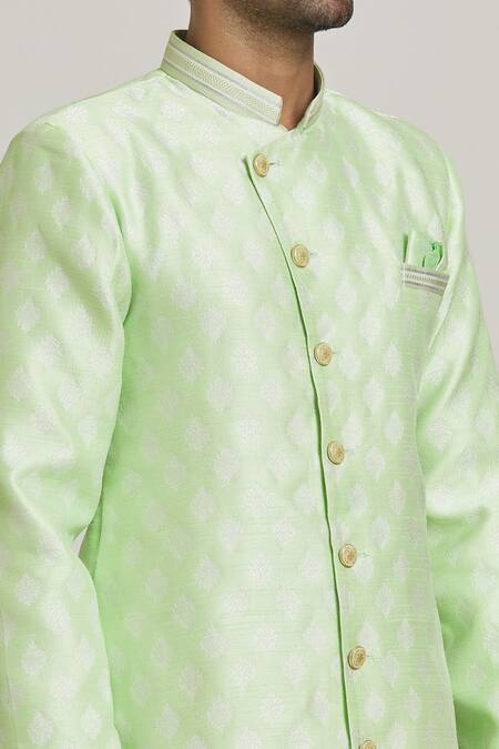 Shop_Arihant Rai Sinha_Green Brocade, Silk Embroidery Floral Jacquard Woven Sherwani With Pant _Online_at_Aza_Fashions