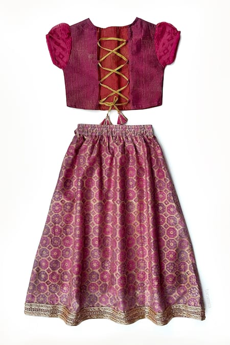 Shop_Taramira_Pink Cotton Silk Octagon Bloom Pattern Lehenga With Blouse_at_Aza_Fashions