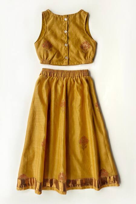 Shop Taramira Yellow Cotton Silk Print Wildbloom Handblock Lehenga Set at Aza Fashions Shop_Taramira_Yellow Cotton Silk Print Wildbloom Handblock Lehenga Set_at_Aza_Fashions