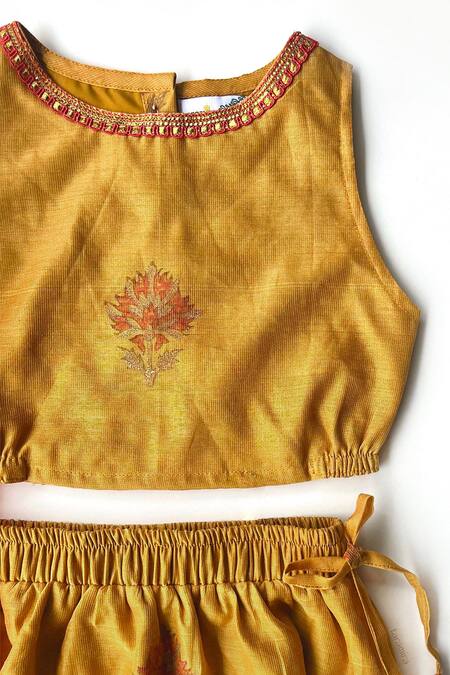 Taramira Yellow Cotton Silk Print Wildbloom Handblock Lehenga Set Online at Aza Fashions Taramira_Yellow Cotton Silk Print Wildbloom Handblock Lehenga Set_Online_at_Aza_Fashions