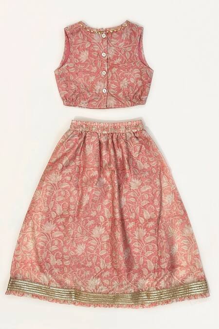 Shop_Taramira_Pink Cotton Silk Print Floral Lehenga Set_at_Aza_Fashions