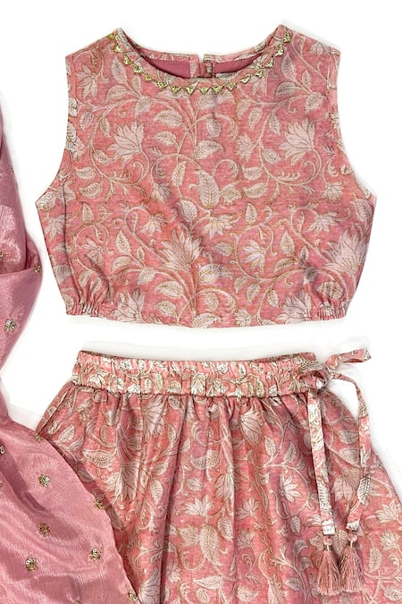 Taramira_Pink Cotton Silk Print Floral Lehenga Set_Online_at_Aza_Fashions