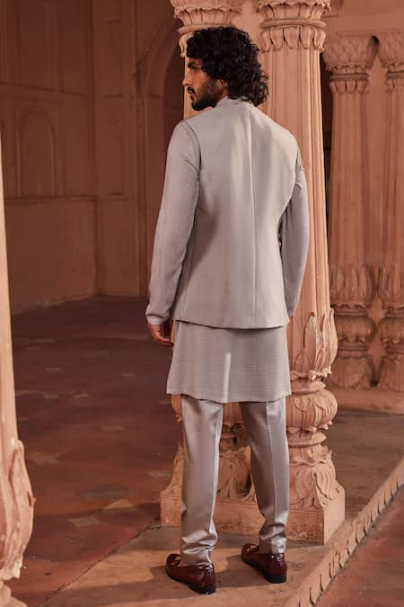 Shop Contrast By Parth Olive Green Silk Embroidery Flower Hand Painted Bundi And Kurta Set at Aza Fashions Shop_Contrast By Parth_Olive Green Silk Embroidery Flower Hand Painted Bundi And Kurta Set _at_Aza_Fashions