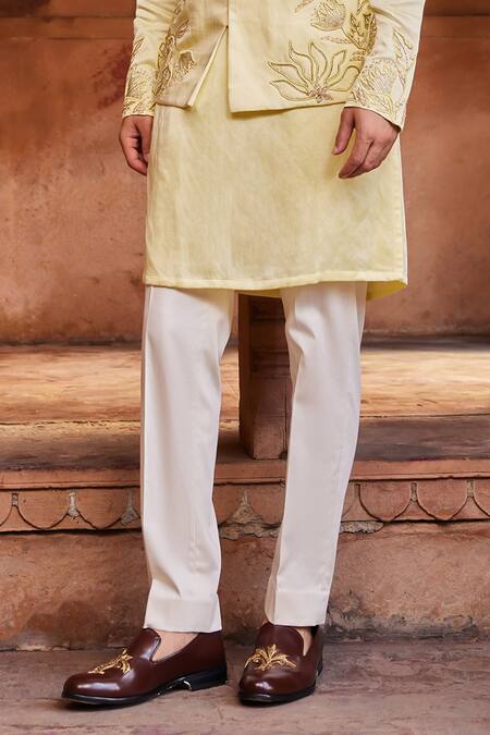 Contrast By Parth Yellow Linen, Silk Embroidery Bundi And Kurta Set Online at Aza Fashions Contrast By Parth_Yellow Linen, Silk Embroidery Bundi And Kurta Set _Online_at_Aza_Fashions