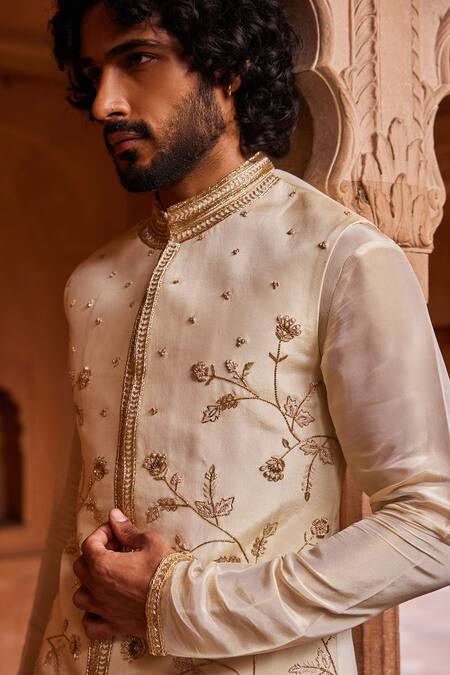 Buy Contrast By Parth Cream Silk Organza Zari, Diamonds Zardozi Embroidered Bundi And Kurta Set Online at Aza Fashions Buy_Contrast By Parth_Cream Silk Organza Zari, Diamonds Zardozi Embroidered Bundi And Kurta Set _Online_at_Aza_Fashions
