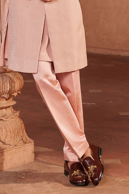 Contrast By Parth Pink Silk, Jacquard Cut Work, Embroidery Basit Geometric Woven Sherwani Set Online at Aza Fashions Contrast By Parth_Pink Silk, Jacquard Cut Work, Embroidery Basit Geometric Woven Sherwani Set _Online_at_Aza_Fashions