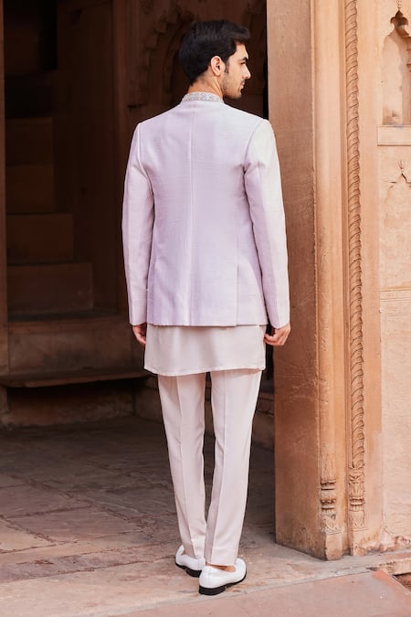 Shop Contrast By Parth Grey Silk Embroidery Aasma Resham Jacket And Kurta Set at Aza Fashions Shop_Contrast By Parth_Grey Silk Embroidery Aasma Resham Jacket And Kurta Set _at_Aza_Fashions