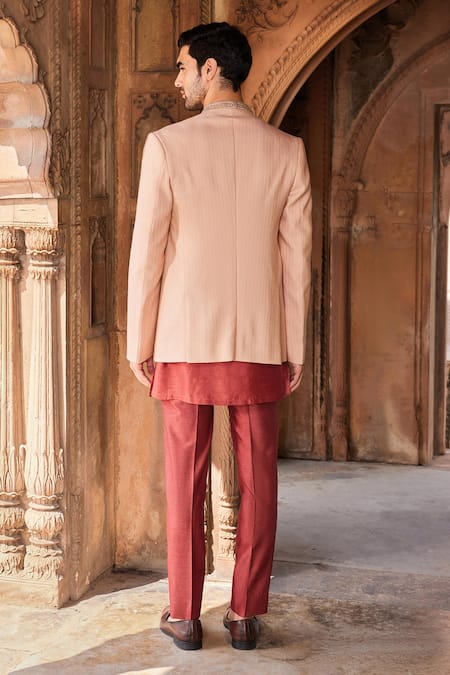 Shop Contrast By Parth Pink Silk Embroidery Inayat Floral Jacket And Kurta Set at Aza Fashions Shop_Contrast By Parth_Pink Silk Embroidery Inayat Floral Jacket And Kurta Set _at_Aza_Fashions