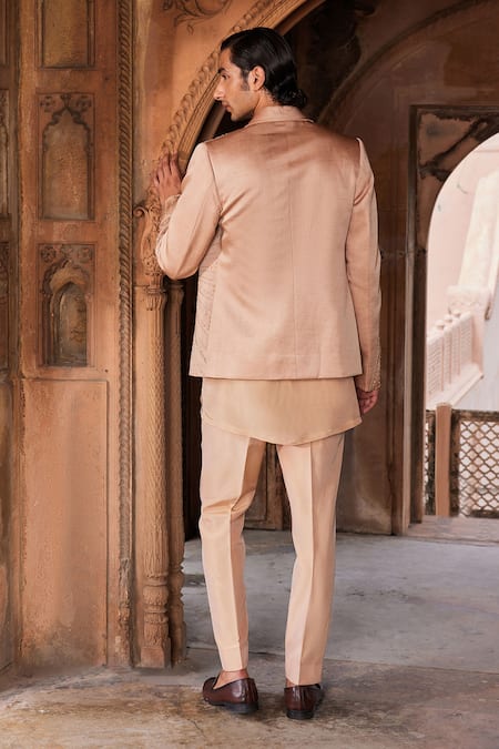 Shop Contrast By Parth Brown Linen, Silk Cut Work, Beads Raina Geometric Embroidered Jacket And Kurta Set at Aza Fashions Shop_Contrast By Parth_Brown Linen, Silk Cut Work, Beads Raina Geometric Embroidered Jacket And Kurta Set _at_Aza_Fashions