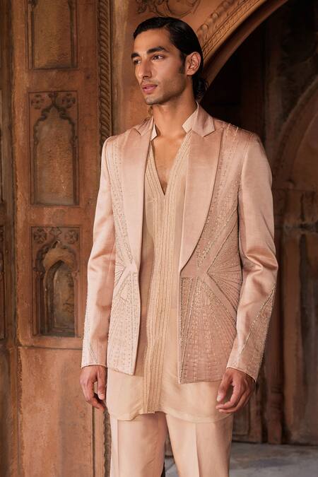 Buy Contrast By Parth Brown Linen, Silk Cut Work, Beads Raina Geometric Embroidered Jacket And Kurta Set Online at Aza Fashions Buy_Contrast By Parth_Brown Linen, Silk Cut Work, Beads Raina Geometric Embroidered Jacket And Kurta Set _Online_at_Aza_Fashions