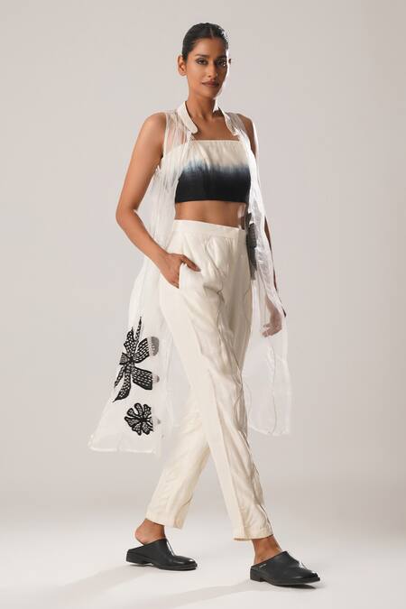 Atbw_White Silk Organza Open , Square Dori Detailed Jacket And Pant Set _Online_at_Aza_Fashions