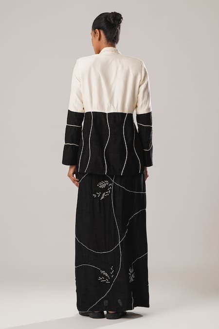 Shop Atbw Black Silk, Satin Embroidery Color Block Dori Detailed Blazer at Aza Fashions Shop_Atbw_Black Silk, Satin Embroidery Color Block Dori Detailed Blazer _at_Aza_Fashions