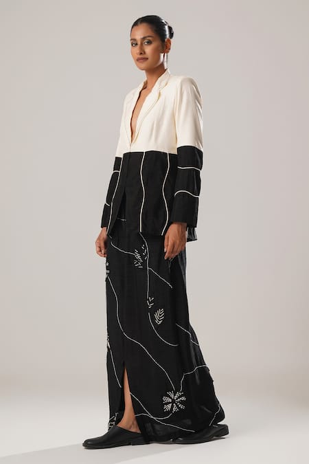 Atbw Black Silk, Satin Embroidery Color Block Dori Detailed Blazer Online at Aza Fashions Atbw_Black Silk, Satin Embroidery Color Block Dori Detailed Blazer _Online_at_Aza_Fashions