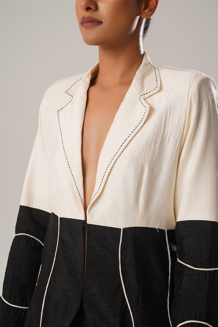 Shop Atbw Black Silk, Satin Embroidery Color Block Dori Detailed Blazer Online at Aza Fashions Shop_Atbw_Black Silk, Satin Embroidery Color Block Dori Detailed Blazer _Online_at_Aza_Fashions