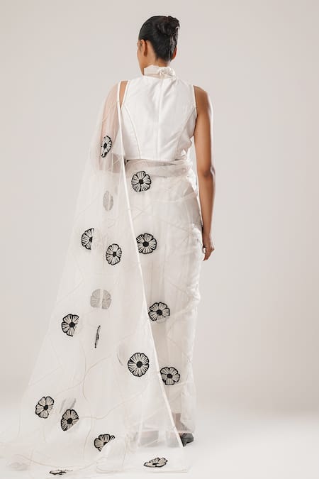 Shop Atbw White Silk, Chanderi High Neck Dori Work Detailed Blouse at Aza Fashions Shop_Atbw_White Silk, Chanderi High Neck Dori Work Detailed Blouse _at_Aza_Fashions