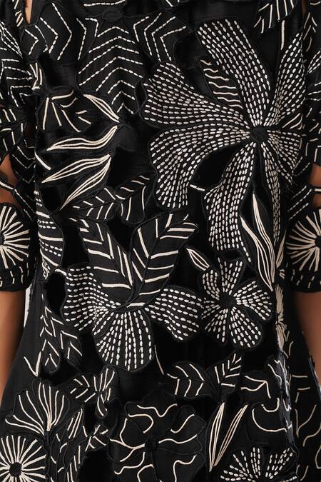 Atbw Black Cotton Cut Work Round , Open Detailed Jacket With Dress at Aza Fashions Atbw_Black Cotton Cut Work Round , Open Detailed Jacket With Dress _at_Aza_Fashions