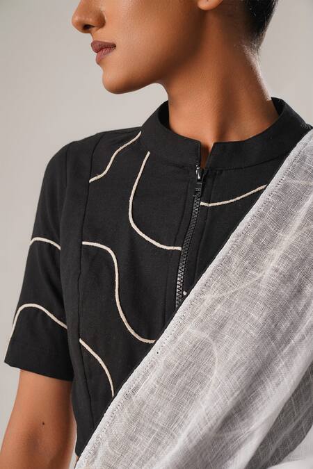 Atbw Black Cotton High Neck Dori Work Detailed Blouse Online at Aza Fashions Atbw_Black Cotton High Neck Dori Work Detailed Blouse _Online_at_Aza_Fashions