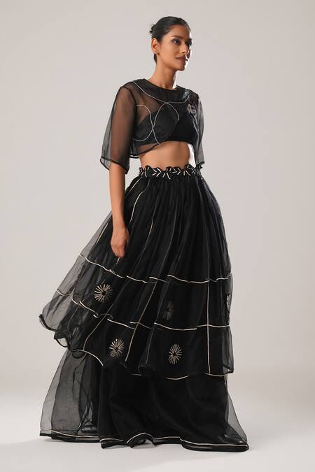 Buy Atbw Black Silk Organza Embroidery Layered Long Skirt Online at Aza Fashions Buy_Atbw_Black Silk Organza Embroidery Layered Long Skirt _Online_at_Aza_Fashions