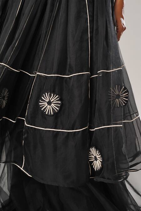 Buy Atbw Black Silk Organza Embroidery Layered Long Skirt Buy_Atbw_Black Silk Organza Embroidery Layered Long Skirt