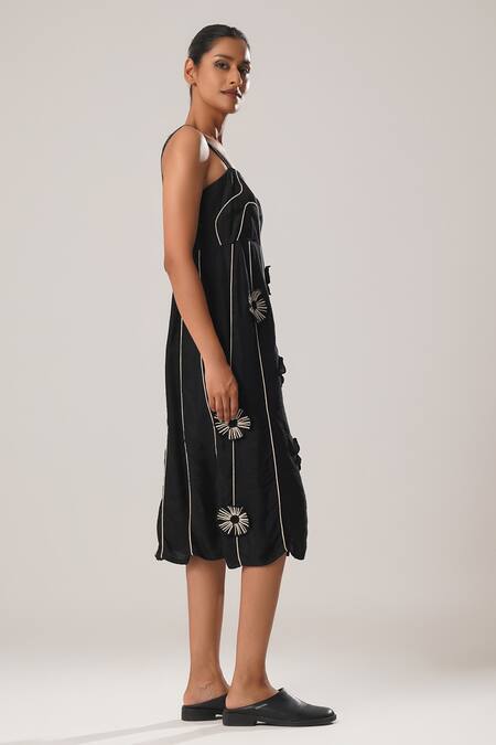 Buy Atbw Black Silk, Satin Embroidery Square Neck 3d Flower Detailed Dress Online at Aza Fashions Buy_Atbw_Black Silk, Satin Embroidery Square Neck 3d Flower Detailed Dress _Online_at_Aza_Fashions