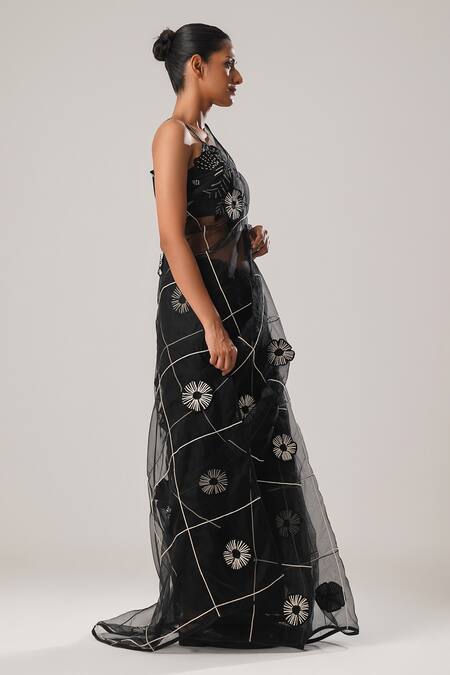 Buy Atbw Black Silk Organza Embroidery 3d Flower Detailed Saree Online at Aza Fashions Buy_Atbw_Black Silk Organza Embroidery 3d Flower Detailed Saree _Online_at_Aza_Fashions
