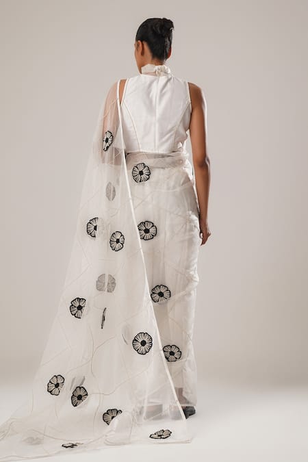 Shop Atbw White Silk Organza Embroidery Flower Detailed Saree at Aza Fashions Shop_Atbw_White Silk Organza Embroidery Flower Detailed Saree _at_Aza_Fashions