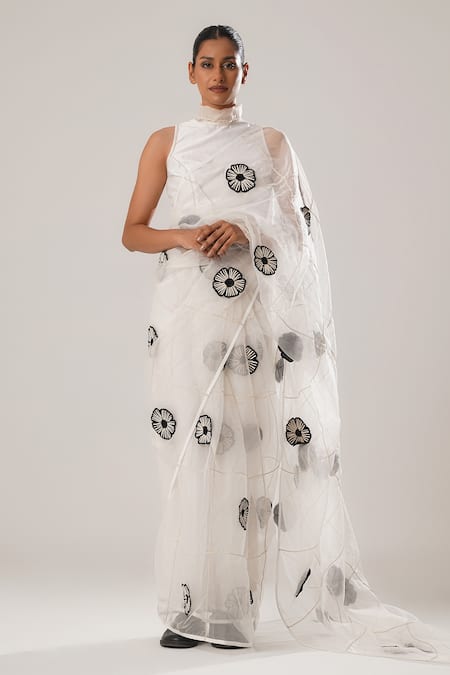 Atbw White Silk Organza Embroidery Flower Detailed Saree Online at Aza Fashions Atbw_White Silk Organza Embroidery Flower Detailed Saree _Online_at_Aza_Fashions