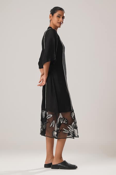 Buy_Atbw_Black Organza, Satin Embroidery High Tulip Bloom Sheer Hem Midi Dress _Online_at_Aza_Fashions