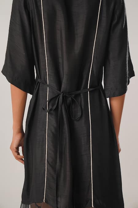 Buy_Atbw_Black Organza, Satin Embroidery High Tulip Bloom Sheer Hem Midi Dress 