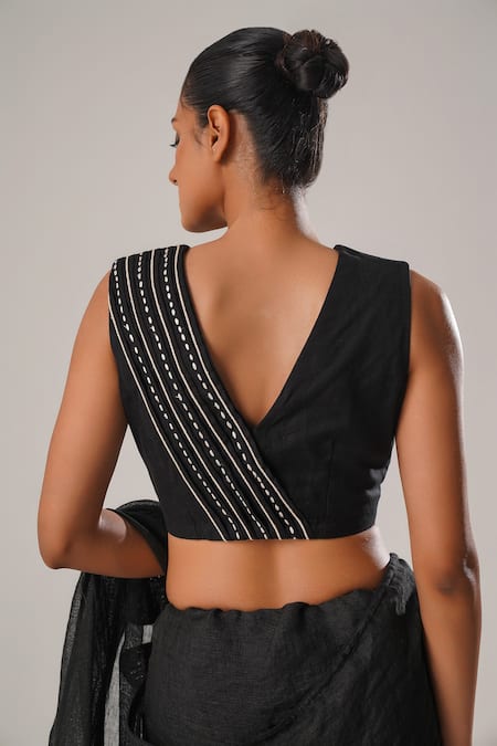 Atbw Kantha Stitch Pleated Panelled Saree Blouse 