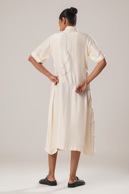 Atbw Floral Patch Embroidered Pleated Panel Shirt Dress 