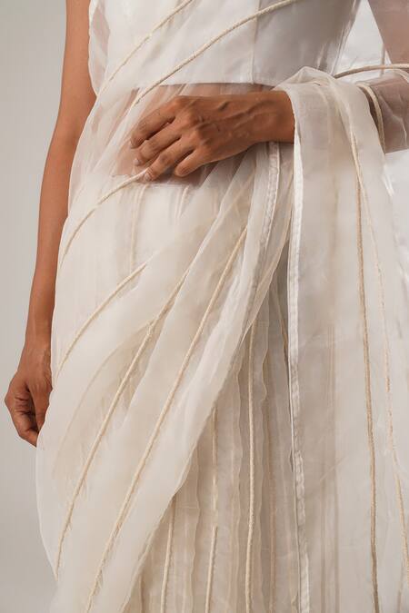 Shop_Atbw_White Silk Organza Dori Stripe Embroidered Saree _Online_at_Aza_Fashions