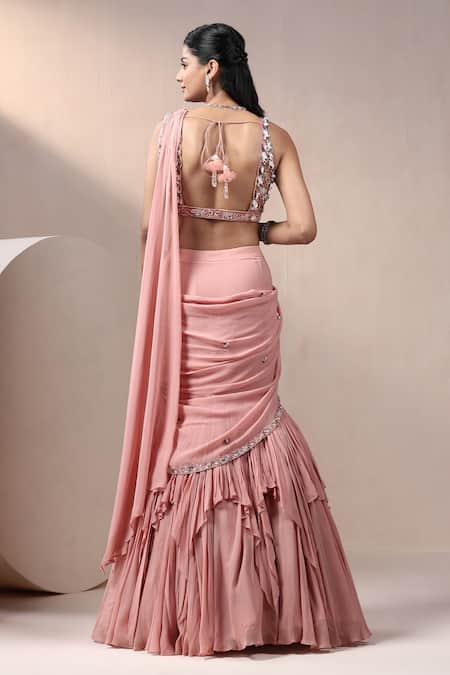 Chaashni By Maansi And Ketan Embroidered Hem Lehenga Saree With Blouse 