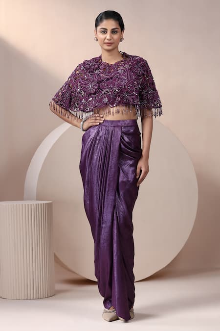 Chaashni by Maansi and Ketan Embellished Cape With Draped Skirt Set 