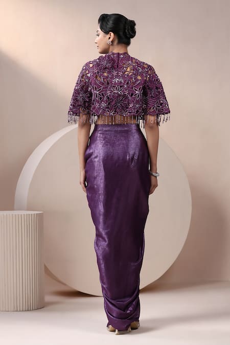 Chaashni By Maansi And Ketan Embellished Cape With Draped Skirt Set 