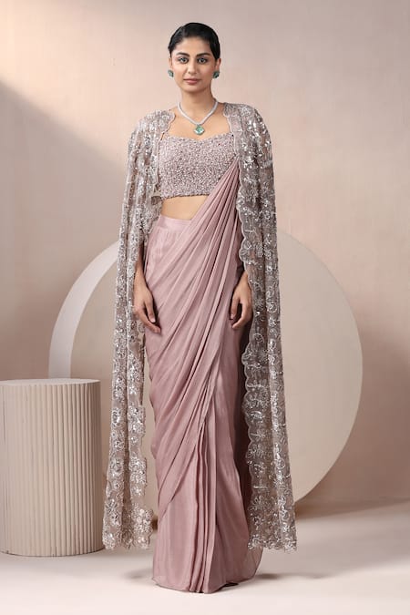 Chaashni by Maansi and Ketan Pre-Draped Saree Set With Embellished Cape 