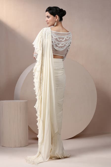 Chaashni By Maansi And Ketan Ruffle Detailed Pre-Draped Saree With Blouse 