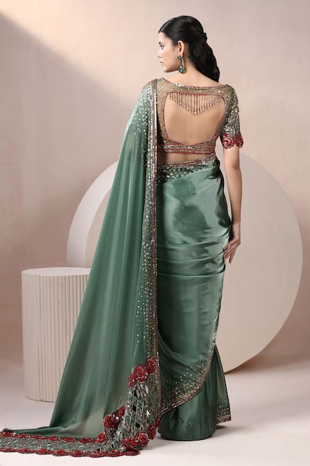 Chaashni By Maansi And Ketan Embroidered Hem Saree With Blouse 