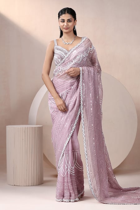 Chaashni by Maansi and Ketan Purple Pure Organza Embroidered Cutdana Sweetheart Saree With Blouse 